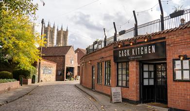 A view of Cask Kitchen, with Lincoln Cathedral in the backdrop