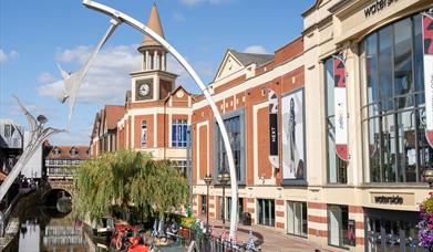 The view of the Waterside Shopping Centre in Lincoln, with the Empowerment statue outside
